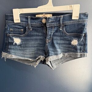 Hollister Women's Distressed Medium Blue Denim Cutoff Shorts
